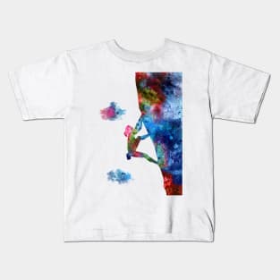 Rock climbing extreme sport woman Kids T-Shirt